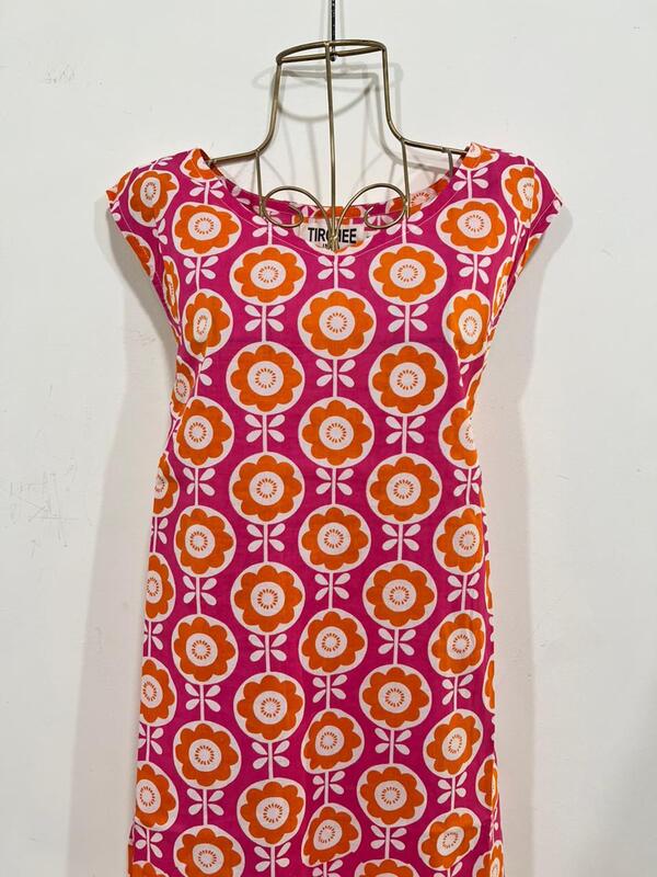 Saira's A-line Dress With a Back Tie - Pink with Orange Flowers