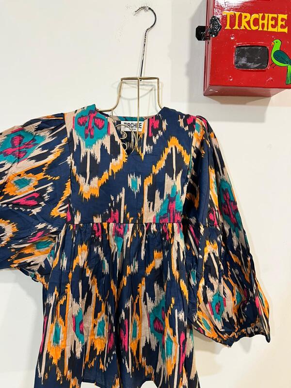 Dilruba's Balloon Sleeve Peplum Top - Blue & Ikkhat