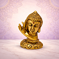 Golden Buddha Head Statue with Blessing Hand | Decorative Meditating Buddha Idol for Home Décor