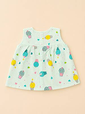 Mithai Cotton Embroidered Baby Frock - (0-6m) Green