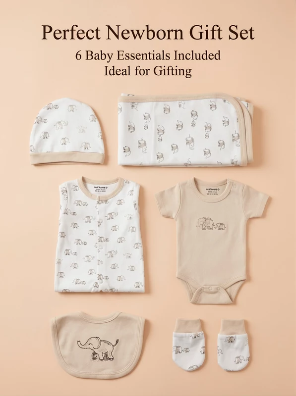 LittleToons Premium Cotton 6-Piece New-Born Baby Clothes Gift Set