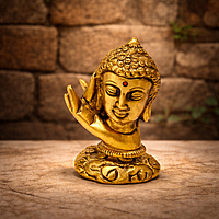 Golden Buddha Head Statue with Blessing Hand | Decorative Meditating Buddha Idol for Home Décor