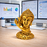 Golden Buddha Head Statue with Blessing Hand | Decorative Meditating Buddha Idol for Home Décor