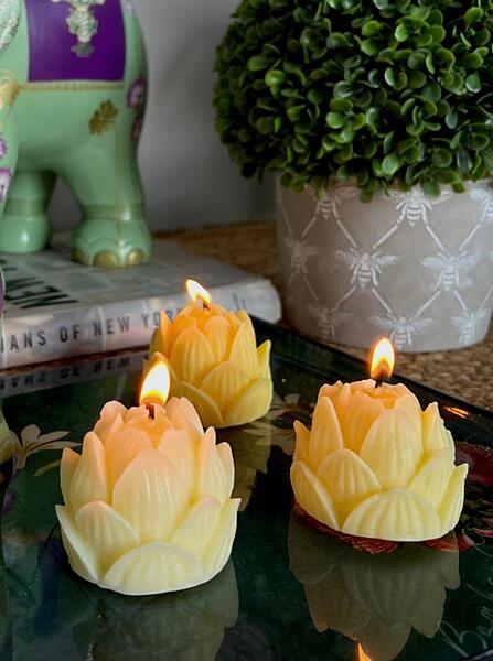 SET OF 3 YELLOW SHADED LOTUS CANDLE