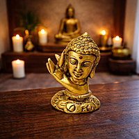 Golden Buddha Head Statue with Blessing Hand | Decorative Meditating Buddha Idol for Home Décor