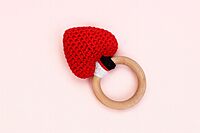 Red Heart Wooden Baby Teether Rattle