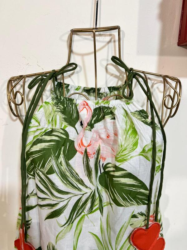 Naaz's Short halter gathered neck - White & Flamingo