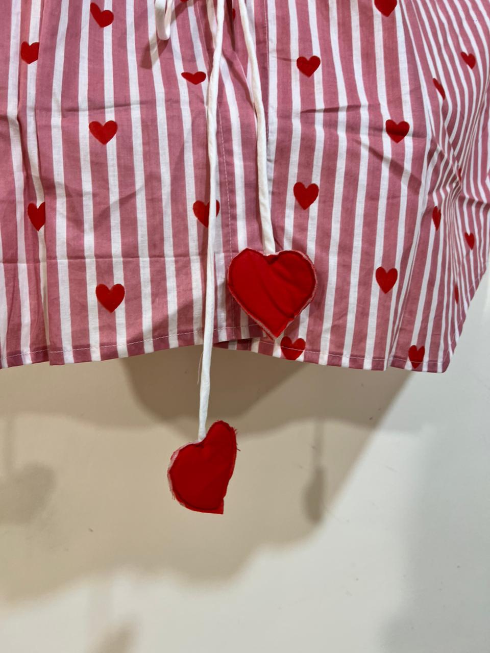 Ishq's Small Anti-fit with Back Open & Tie - Pink & White Stripes with Hearts