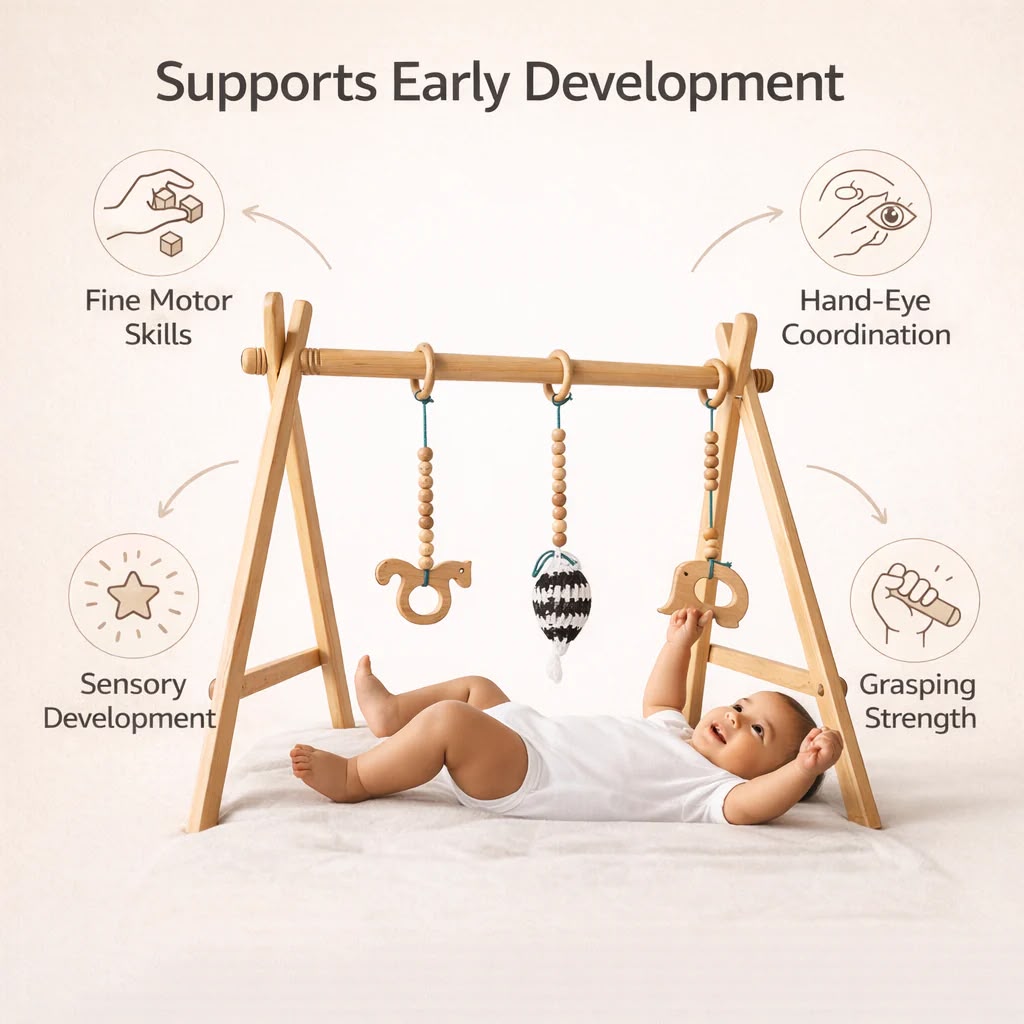 Wooden Baby Play Gym – First Reach Montessori Activity Gym Wooden Baby Play Gym – First Reach Montessori Activity Gym