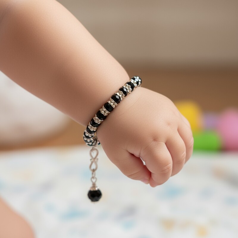 Baby Black Beads Bracelet in Pure 925 Silver Baby Black Beads Bracelet in Pure 925 Silver