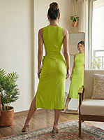 Ribbed Drawstring Midi Dress