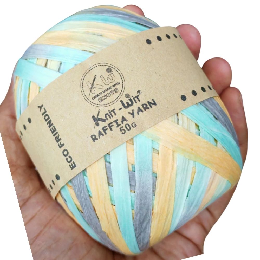 Raffia Paper Yarn 140 Blue Yellow Grey Multi Raffia Paper Yarn 140 Blue Yellow Grey Multi