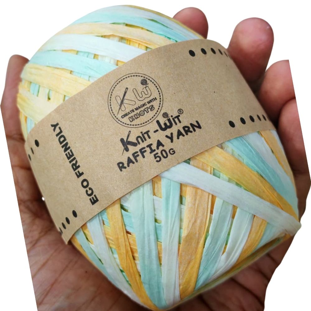 Raffia Paper Yarn 146 Offwhite Yellow Teal Multi Raffia Paper Yarn 146 Offwhite Yellow Teal Multi