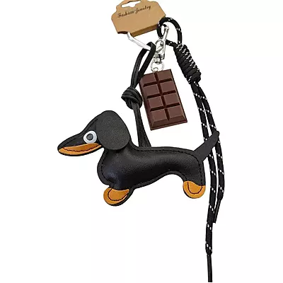 Dachshund Bag Charm Keychain - Black
