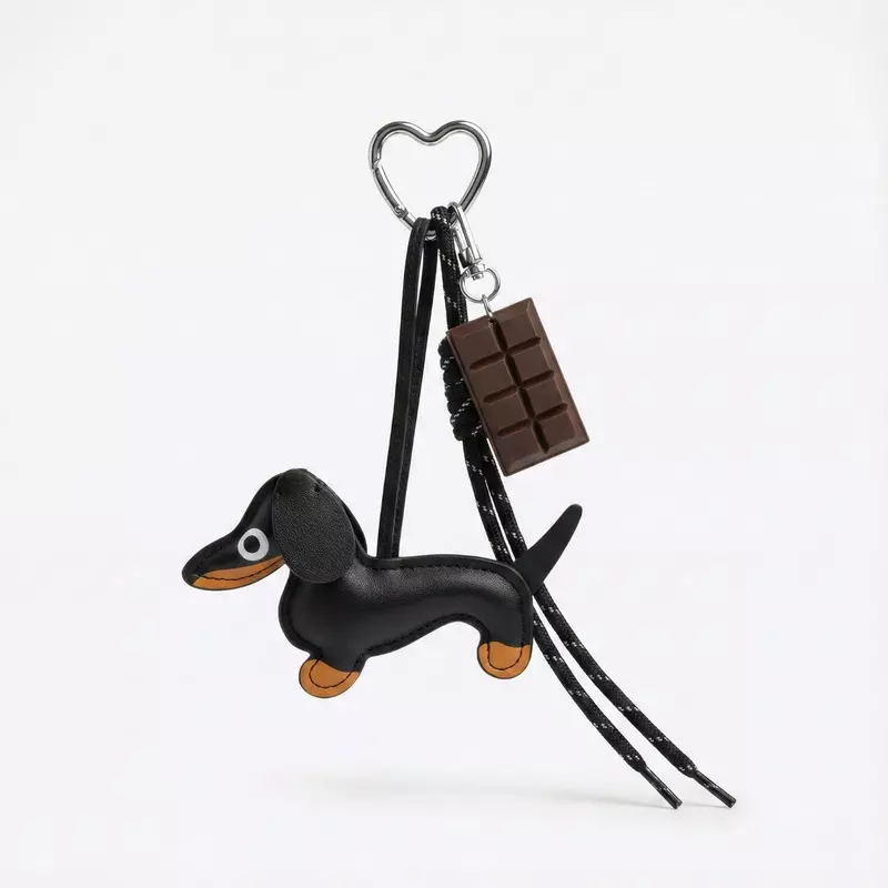 Dachshund Bag Charm Keychain - Black