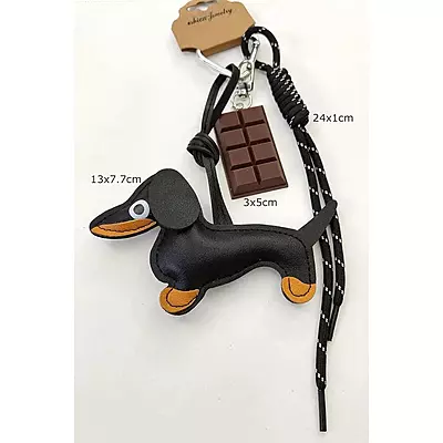 Dachshund Bag Charm Keychain - Black