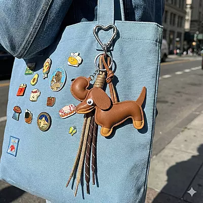Dachshund Bag Charm Keychain - Brown