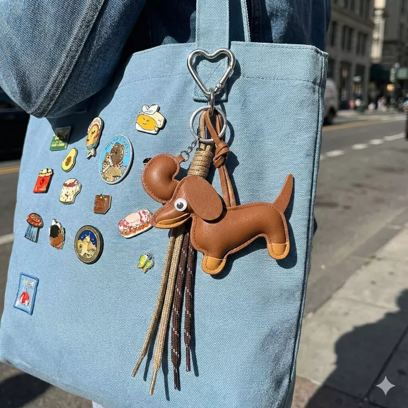 Dachshund Bag Charm Keychain - Brown