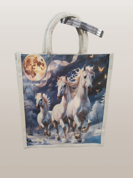 Jute lunch bag with digital prints Jute lunch bag with digital prints