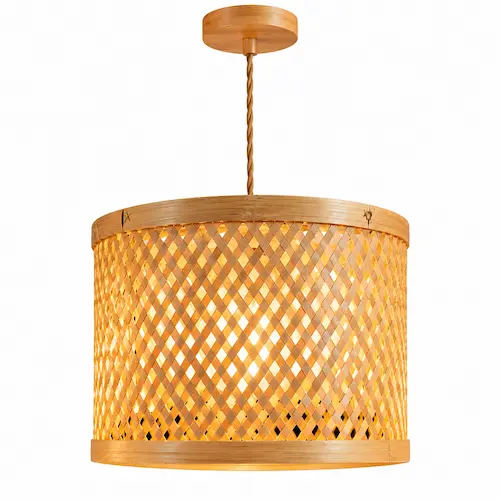 Natural bamboo diamond mesh lampshade for pendant lighting