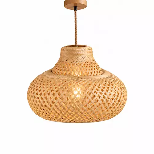 Hamdmade Lampshade Bamboo MAshroom design leafndeor