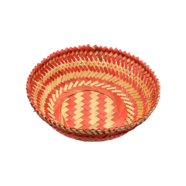 Round bamboo ultamuri tokri basket for pooja, storage, dry fruits, or decor Round bamboo ultamuri tokri basket for pooja, storage, dry fruits, or decor