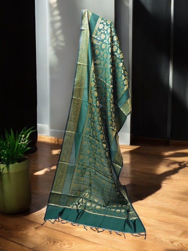 Green Banarasi Silk Dupatta for Women