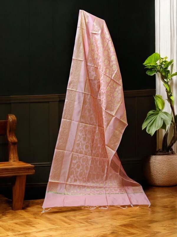Peach Banarasi Silk Dupatta for Women