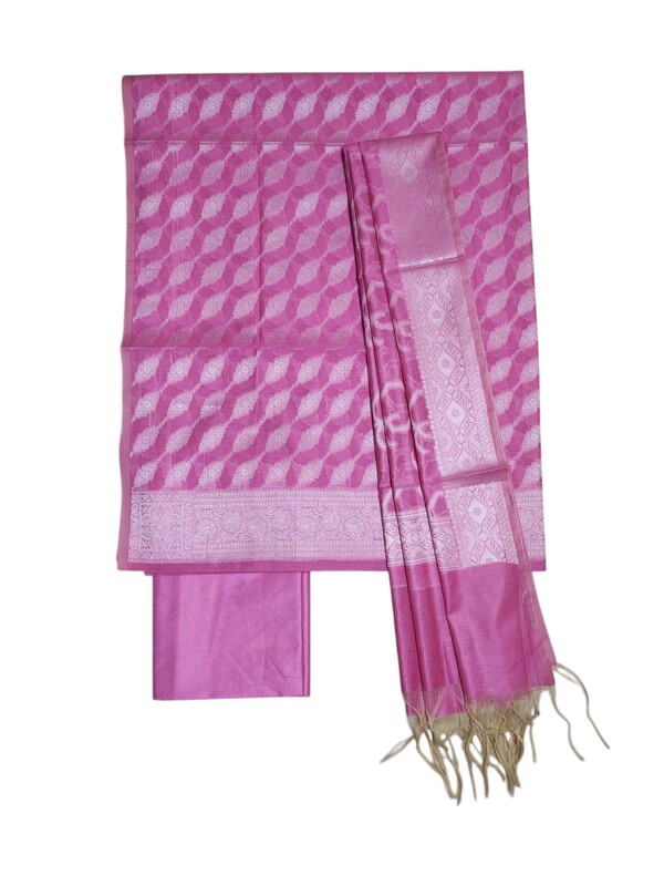 Pink Unstitched Banarasi Cotton Silk Salwar Suit Dress Material for Women