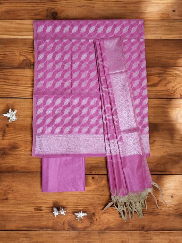 Pink Unstitched Banarasi Cotton Silk Salwar Suit Dress Material for Women