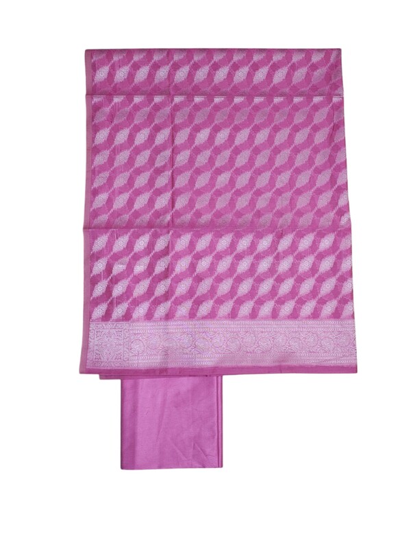 Pink Unstitched Banarasi Cotton Silk Salwar Suit Dress Material for Women