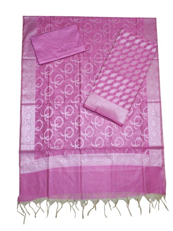Pink Unstitched Banarasi Cotton Silk Salwar Suit Dress Material for Women