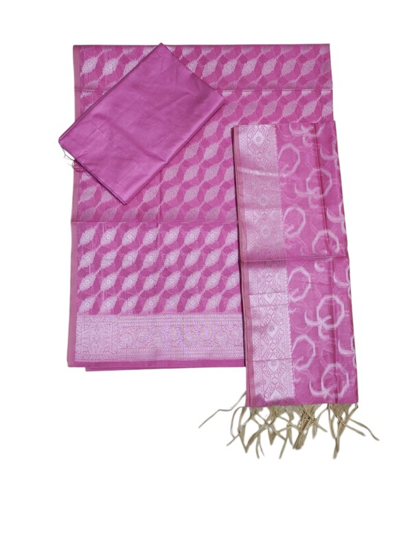 Pink Unstitched Banarasi Cotton Silk Salwar Suit Dress Material for Women