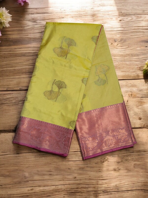 Mustard & Pink Banarasi Silk Saree with Unstitched Blouse