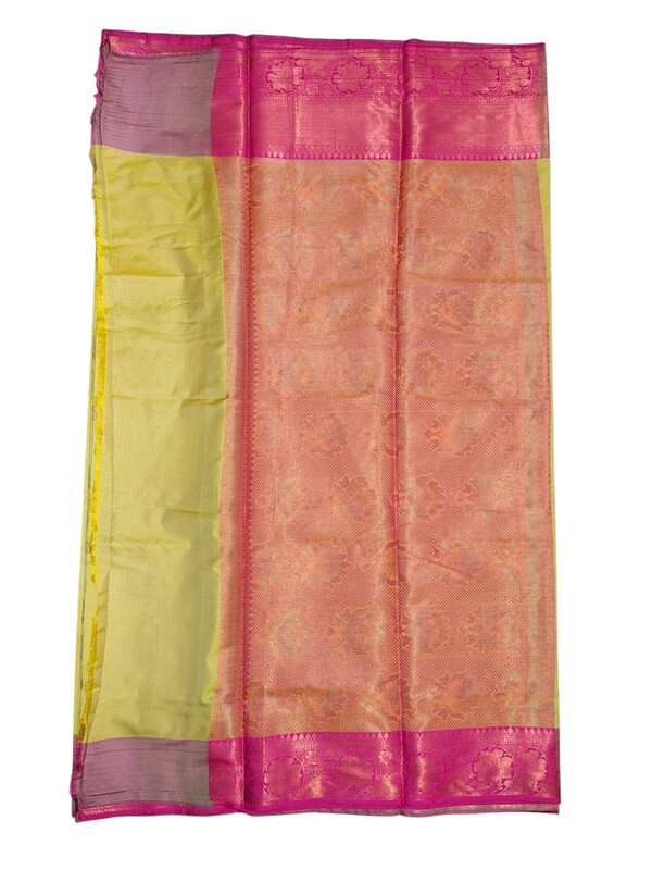 Mustard & Pink Banarasi Silk Saree with Unstitched Blouse