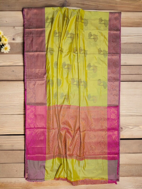 Mustard & Pink Banarasi Silk Saree with Unstitched Blouse