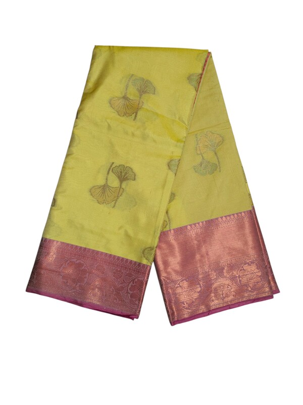 Mustard & Pink Banarasi Silk Saree with Unstitched Blouse
