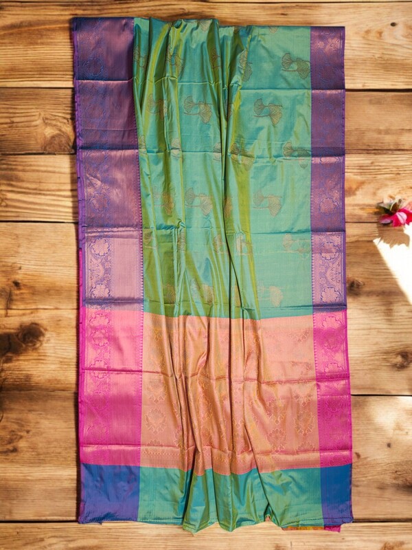 Mint Green Banarasi Silk Saree with Unstitched Blouse