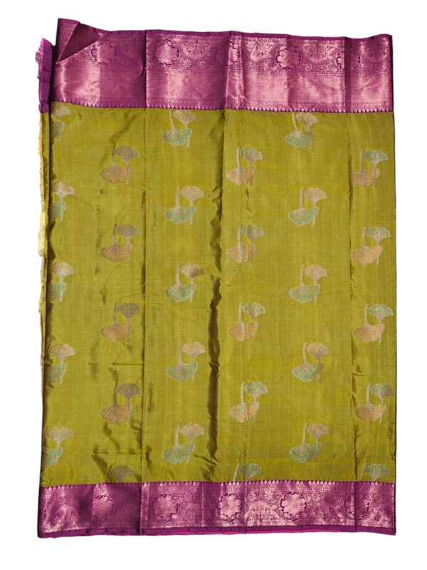 Olive Green Banarasi Silk Saree with Unstitched Blouse