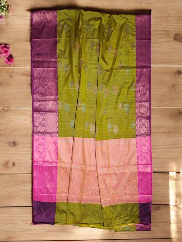 Olive Green Banarasi Silk Saree with Unstitched Blouse