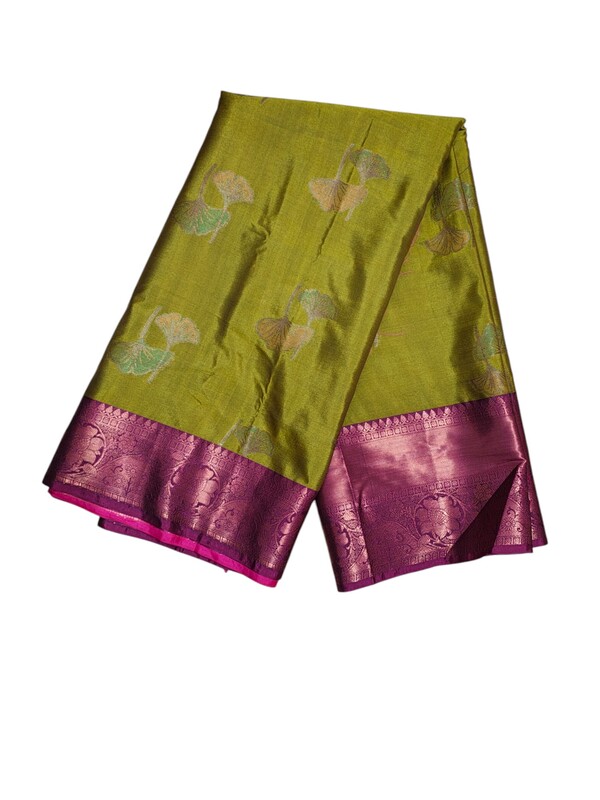 Olive Green Banarasi Silk Saree with Unstitched Blouse
