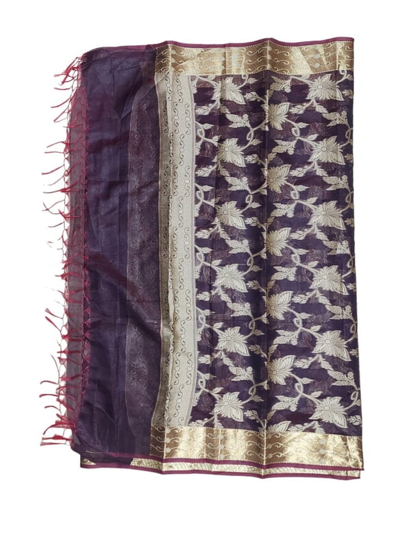 Wine Banarasi Chanderi Silk Dupatta for Women
