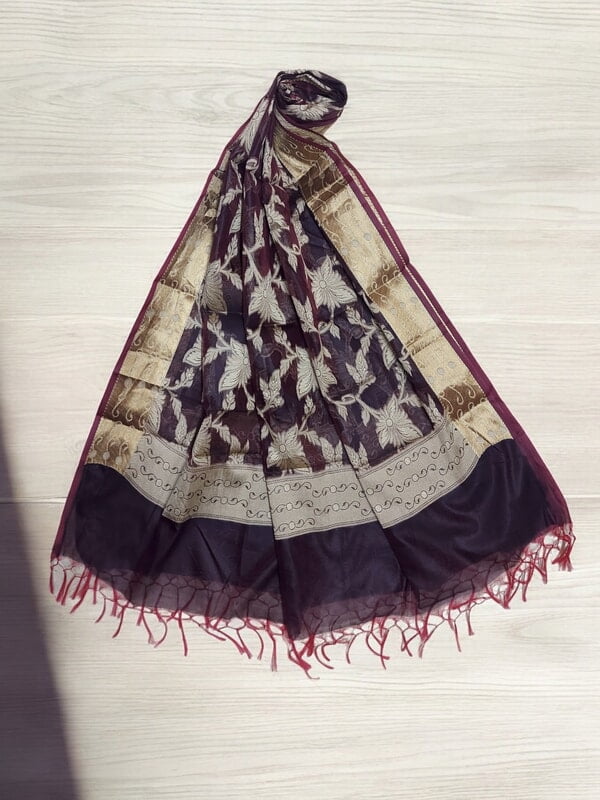 Wine Banarasi Chanderi Silk Dupatta for Women