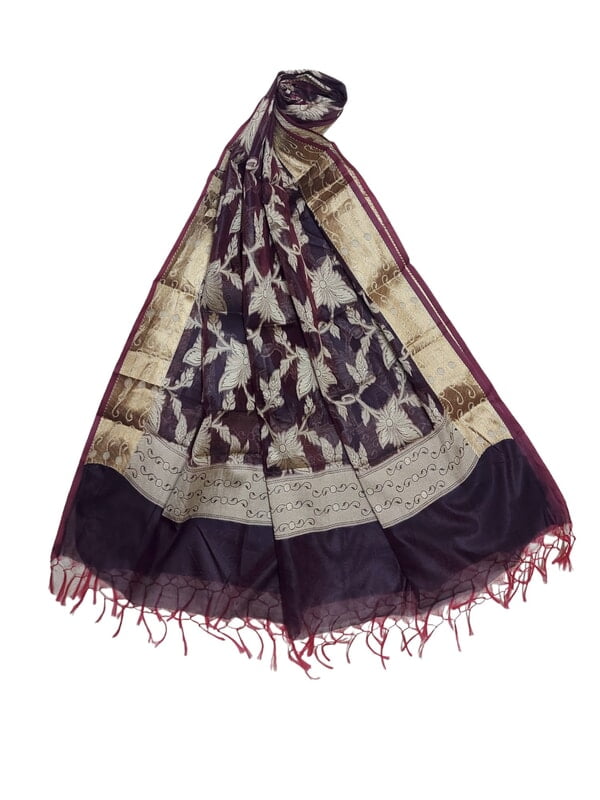 Wine Banarasi Chanderi Silk Dupatta for Women
