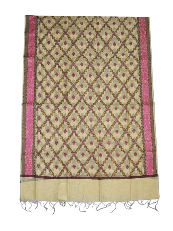 Yellow Unstitched Banarasi Cotton Dress Material with Dupatta for Women