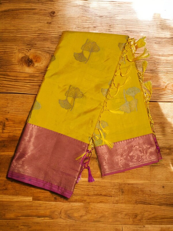 Yellow Banarasi Silk Saree with Unstitched Blouse
