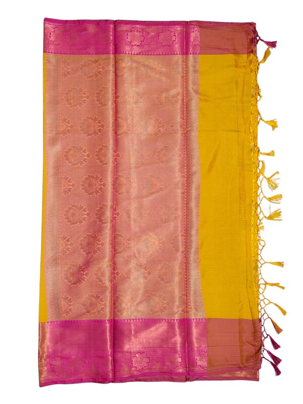 Yellow Banarasi Silk Saree with Unstitched Blouse