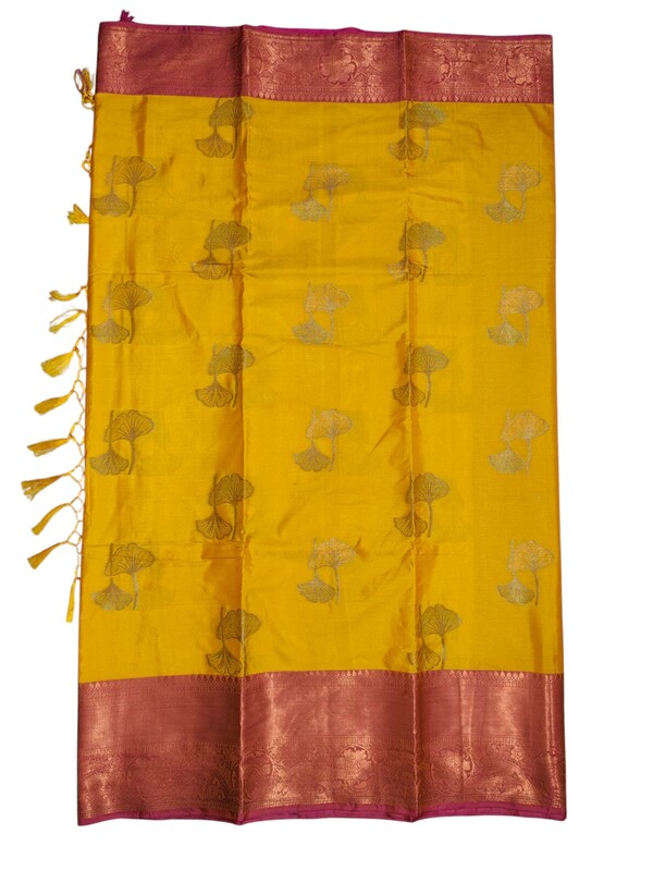 Yellow Banarasi Silk Saree with Unstitched Blouse