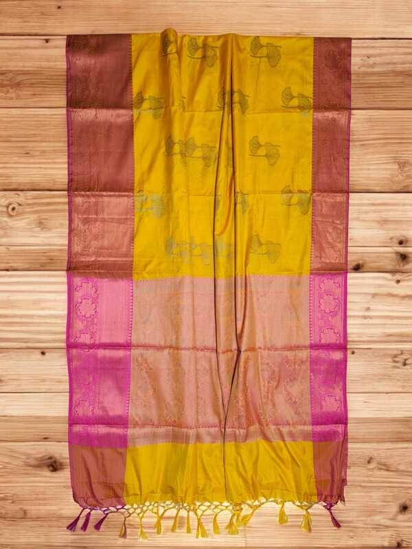 Yellow Banarasi Silk Saree with Unstitched Blouse