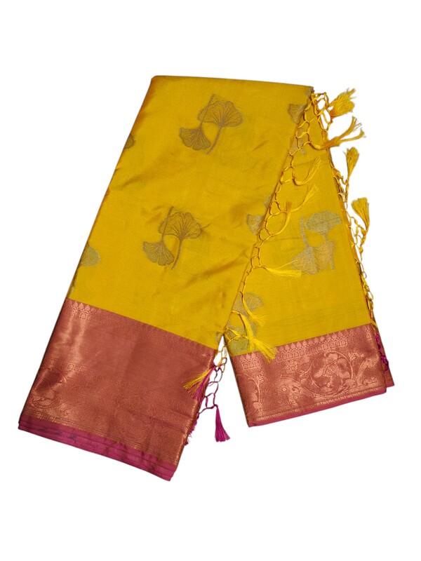 Yellow Banarasi Silk Saree with Unstitched Blouse